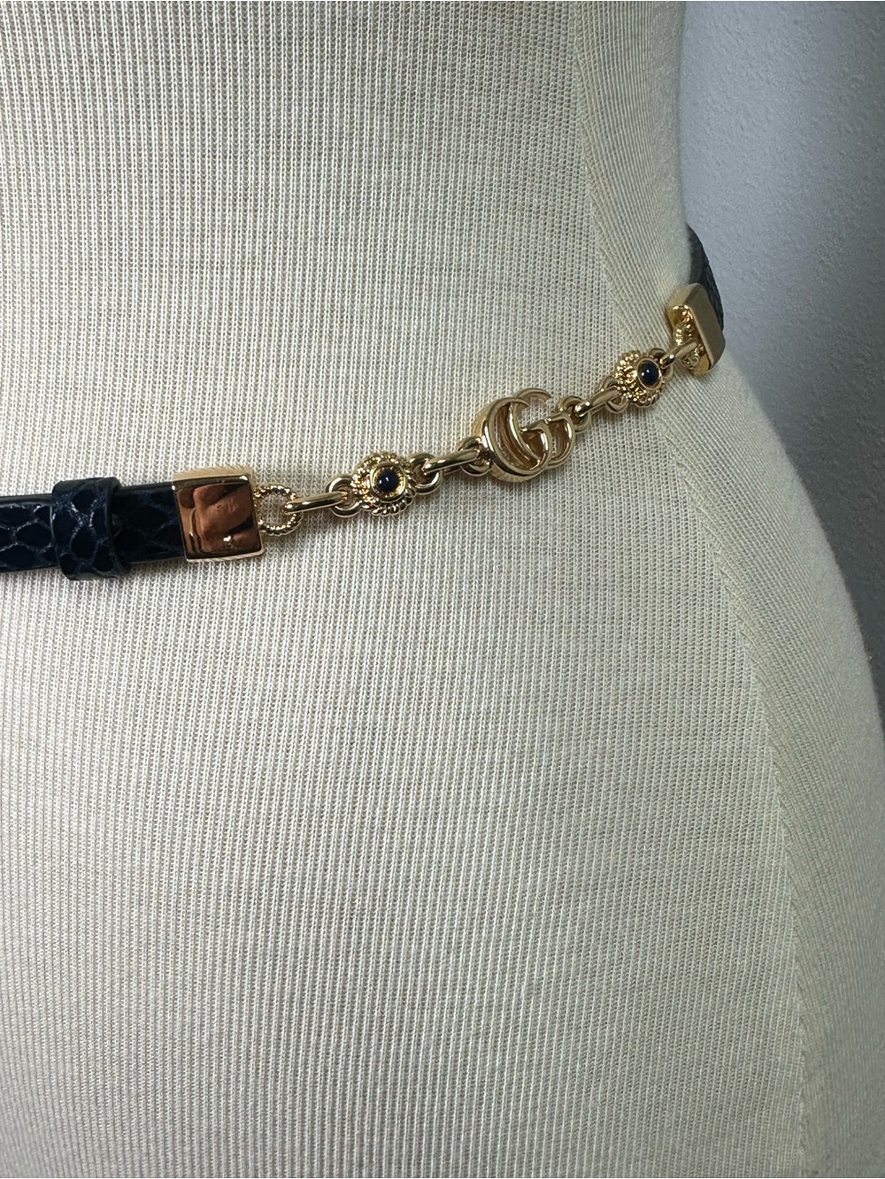 Gucci Gold Chain Belt with Black Leather Accents